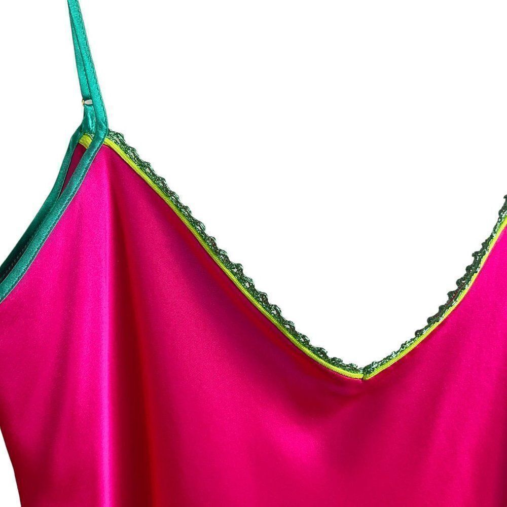 NWT Dannijo Acid Pink Lace-Trim Mini Slip Dress, Silk, Size Small - Picture 7 of 14